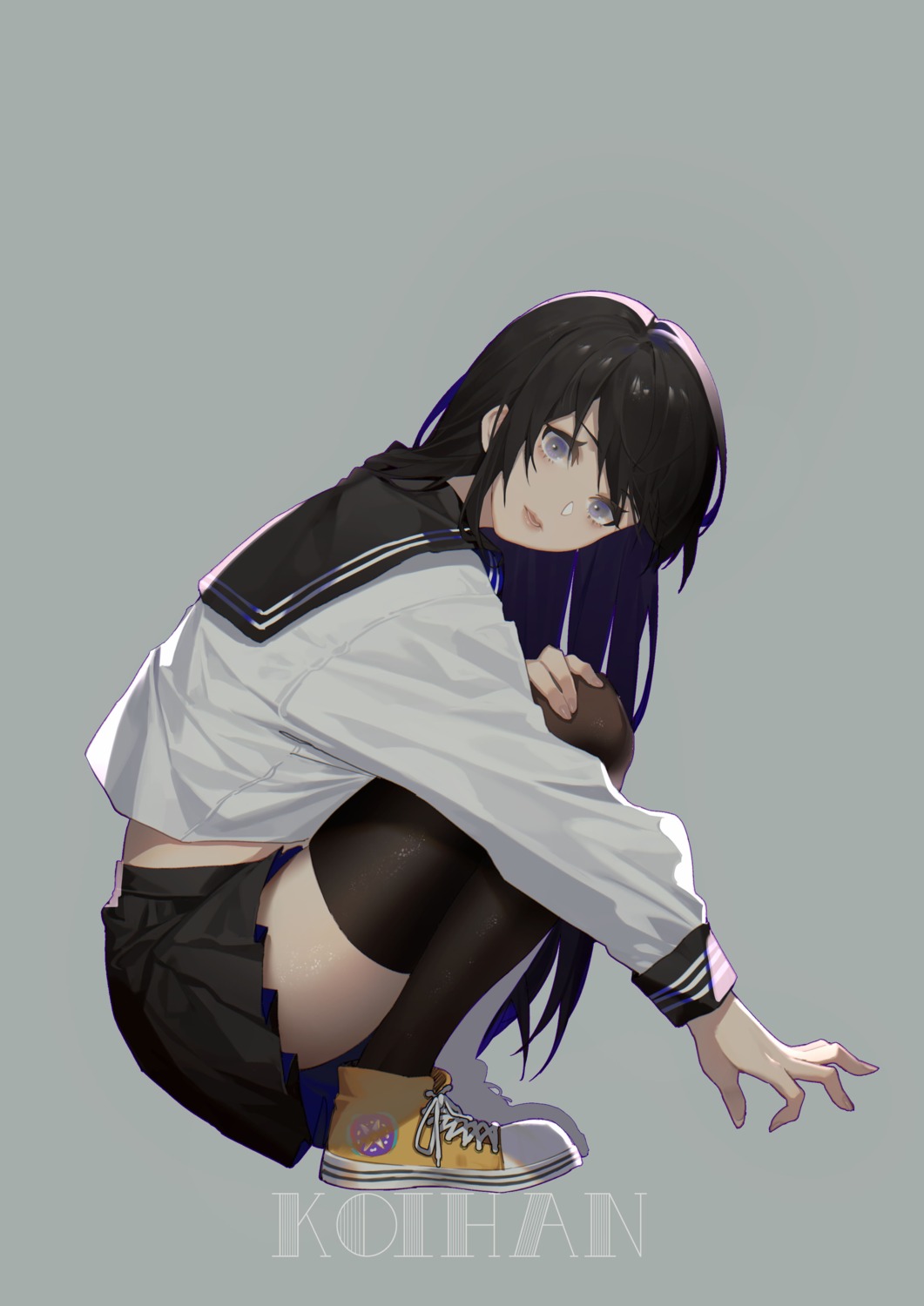 koi_han, seifuku, skirt_lift, thighhighs