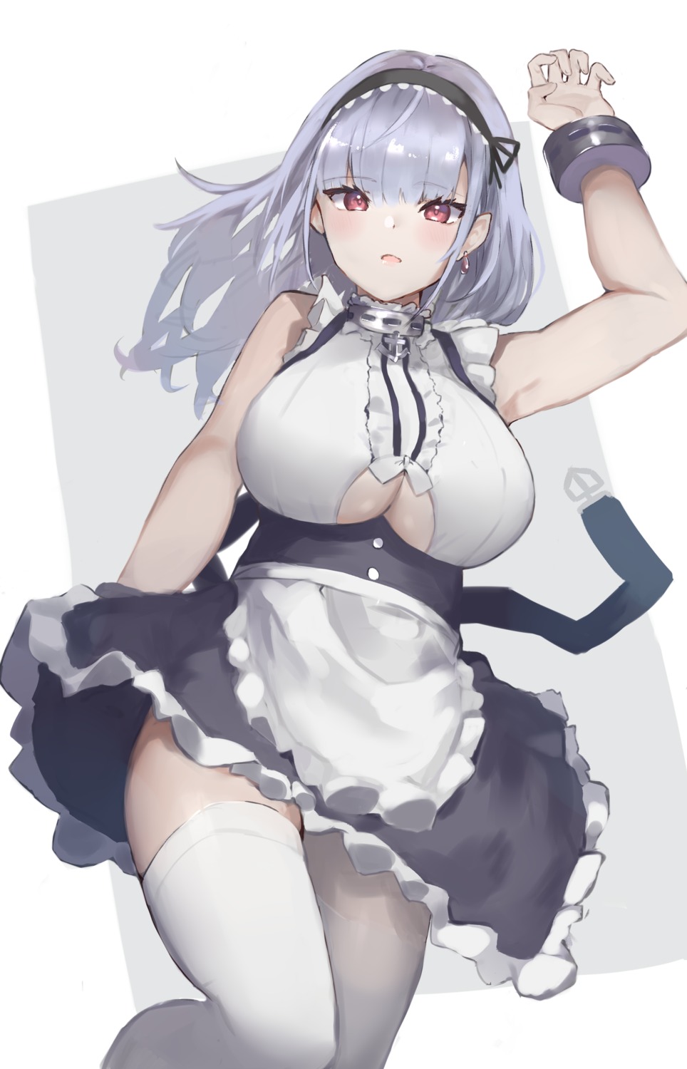 azur_lane, dido_(azur_lane), maid, no_bra, skirt_lift, thighhighs, yakihokoudon