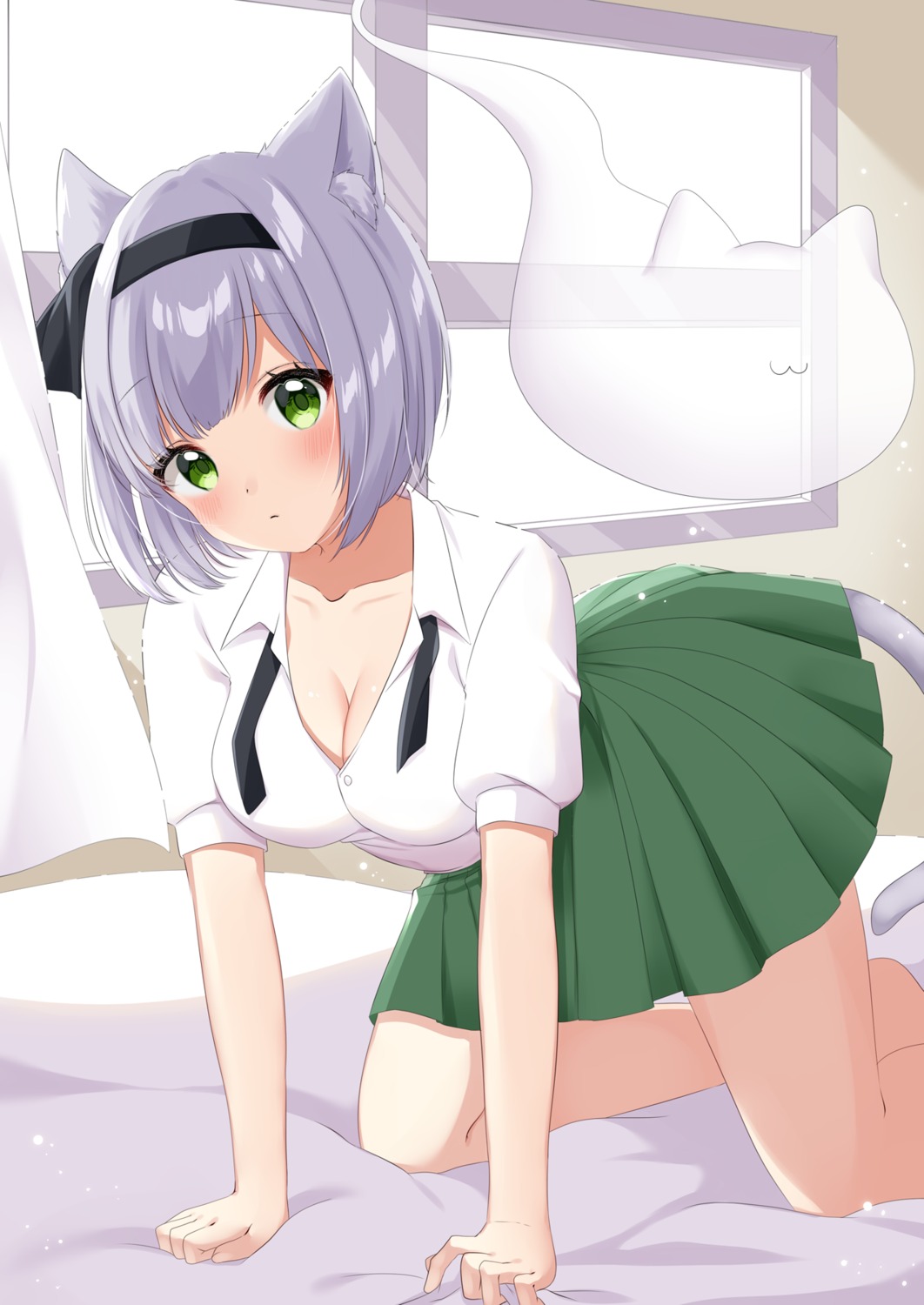 animal_ears, cleavage, konpaku_youmu, myon, nekomimi, open_shirt, shiki_(s1k1xxx), tail