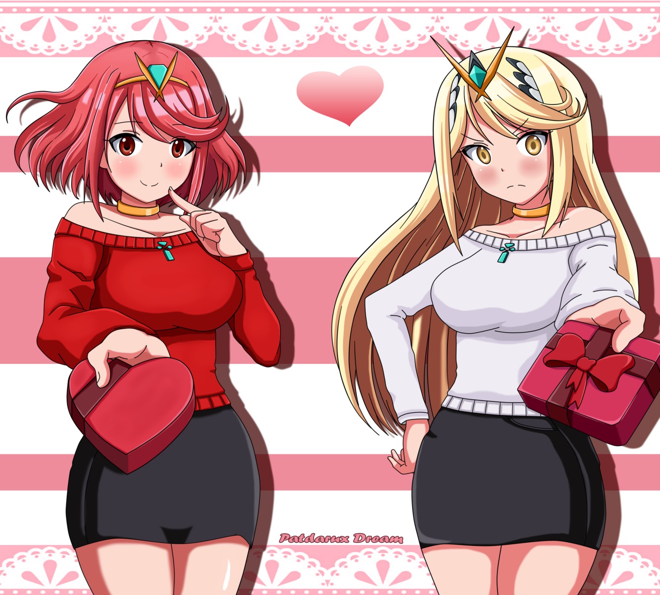 hikari_(xenoblade_2), homura_(xenoblade_2), patdarux, sweater, valentine, xenoblade_(series), xenoblade_2