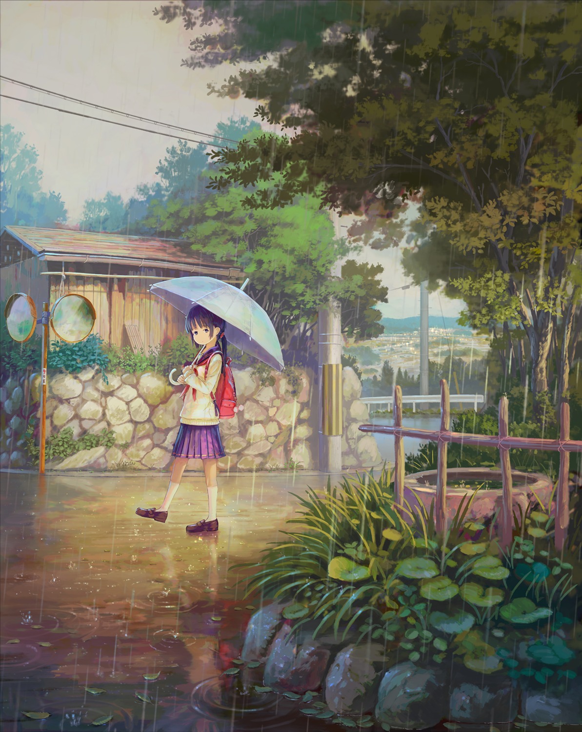 feel_(nasitaki), landscape, seifuku, sweater, umbrella