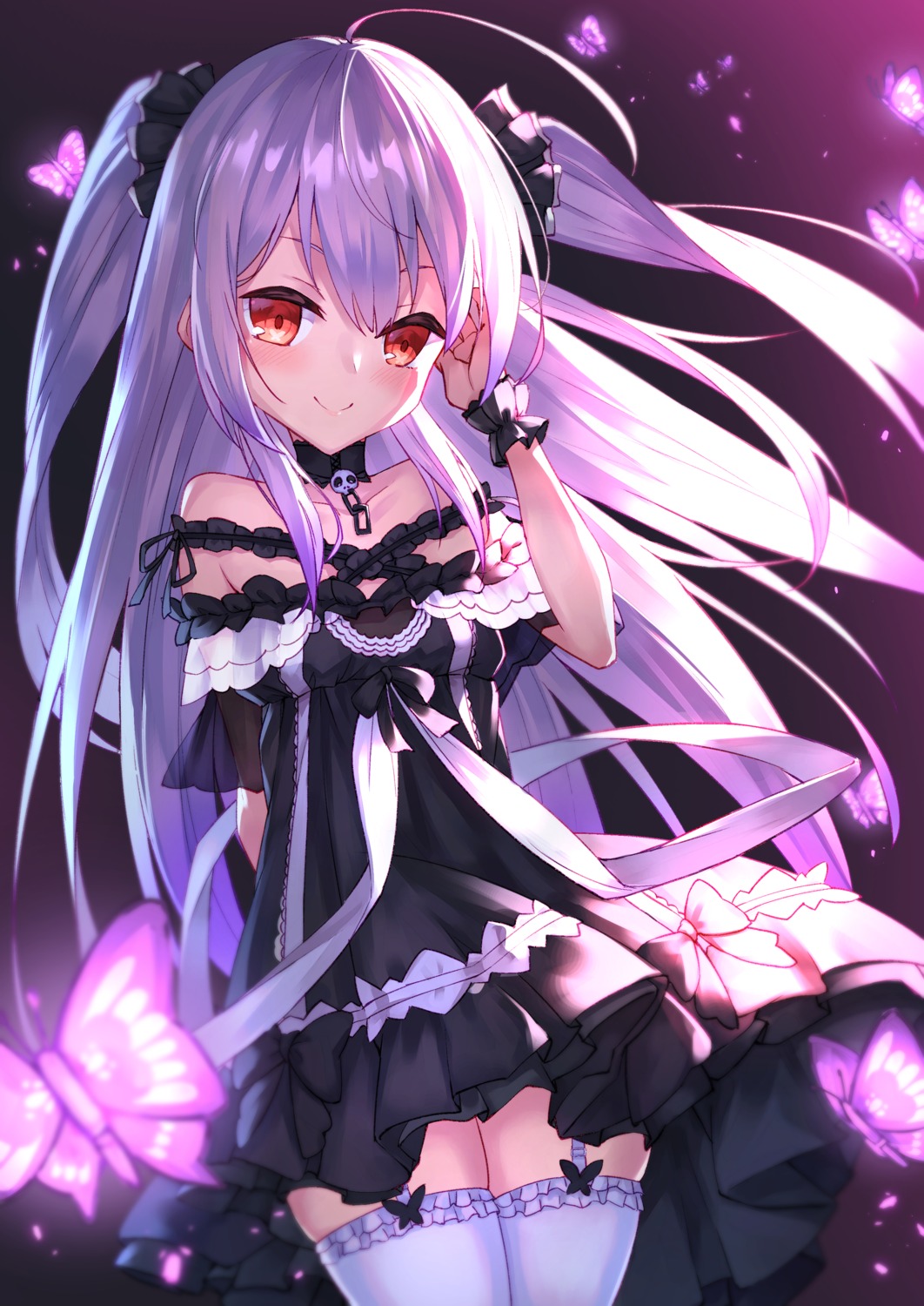 dress, gothic_lolita, hololive, lolita_fashion, masaki_(msk064), stockings, thighhighs, uruha_rushia