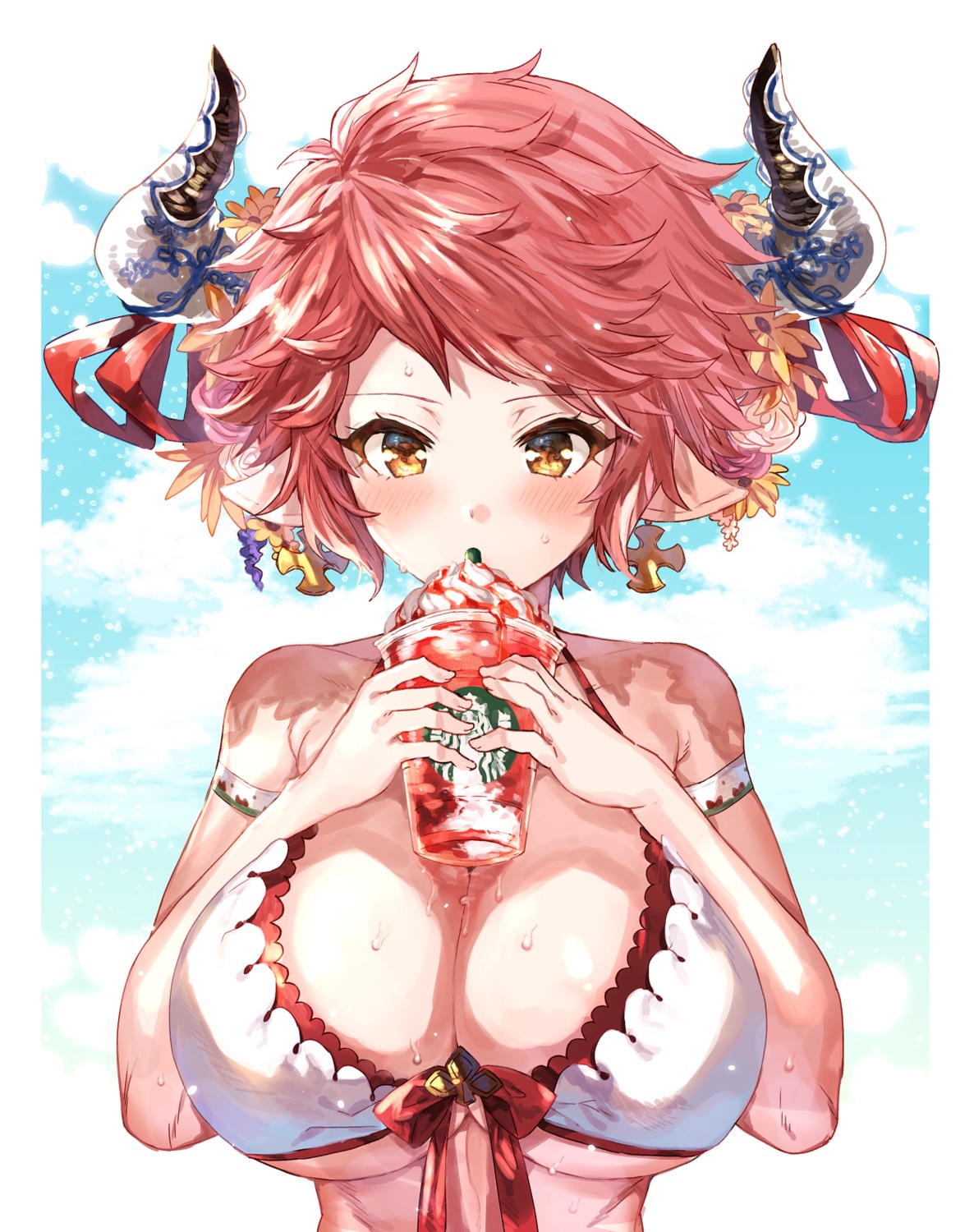 bikini_top, eno_yukimi, granblue_fantasy, horns, pointy_ears, sturm_(granblue_fantasy), swimsuits, wet