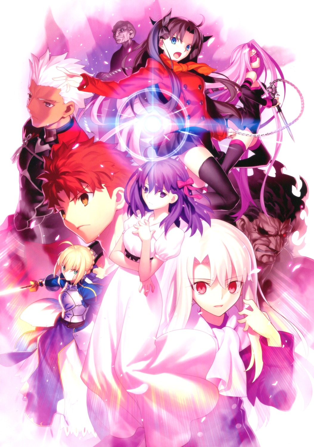 armor, artoria_pendragon_(fate), breast_hold, emiya_shirou, fate/stay_night, illyasviel_von_einzbern, matou_sakura, medusa_(fate)