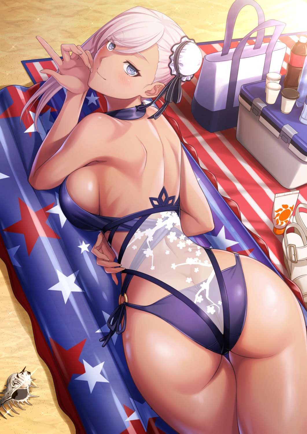ass, fate/grand_order, miyamoto_musashi_(fate), see_through, swimsuits, tawagoto_dukai_no_deshi