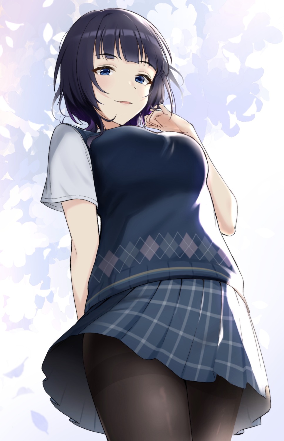 asaka_karin, kitaku_jikan_(ktk_jkn), love_live!_(series), love_live!_nijigasaki_gakuen_school_idol_doukoukai, pantyhose, seifuku, skirt_lift, sweater