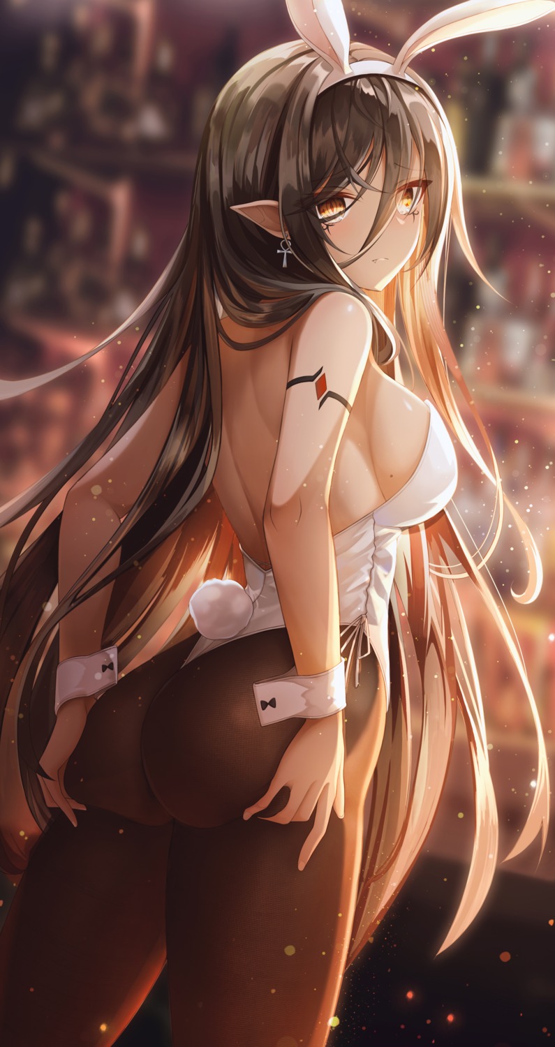animal_ears, ass, bunny_ears, bunny_girl, fakegeo, no_bra, pantyhose, pointy_ears