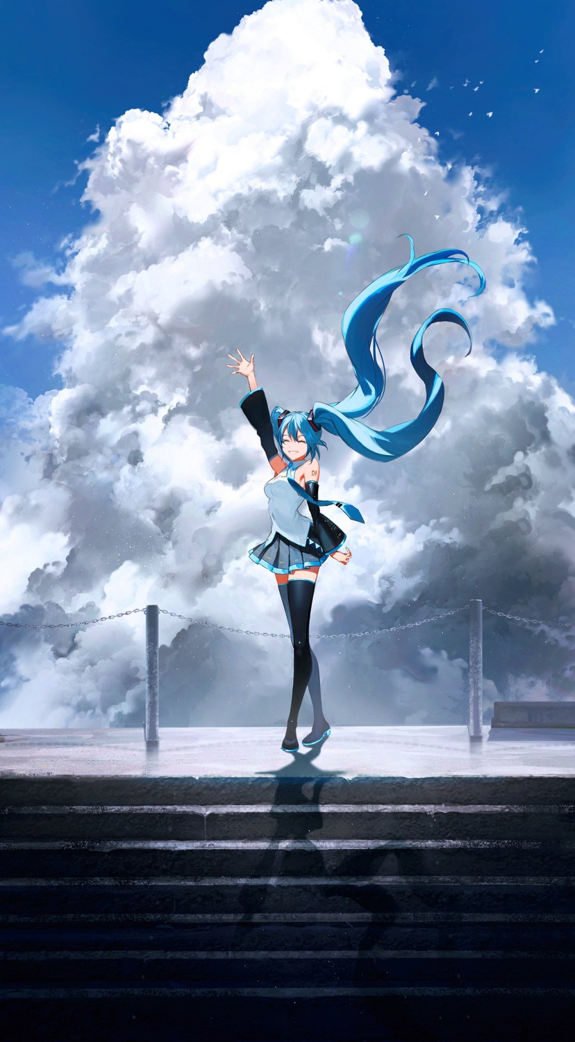 hatsune_miku, hoojiro, tattoo, thighhighs, vocaloid
