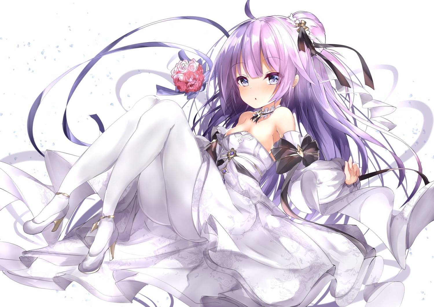 azur_lane, dress, heels, mutou_(94753939), no_bra, pantyhose, skirt_lift, unicorn_(azur_lane), wedding_dress