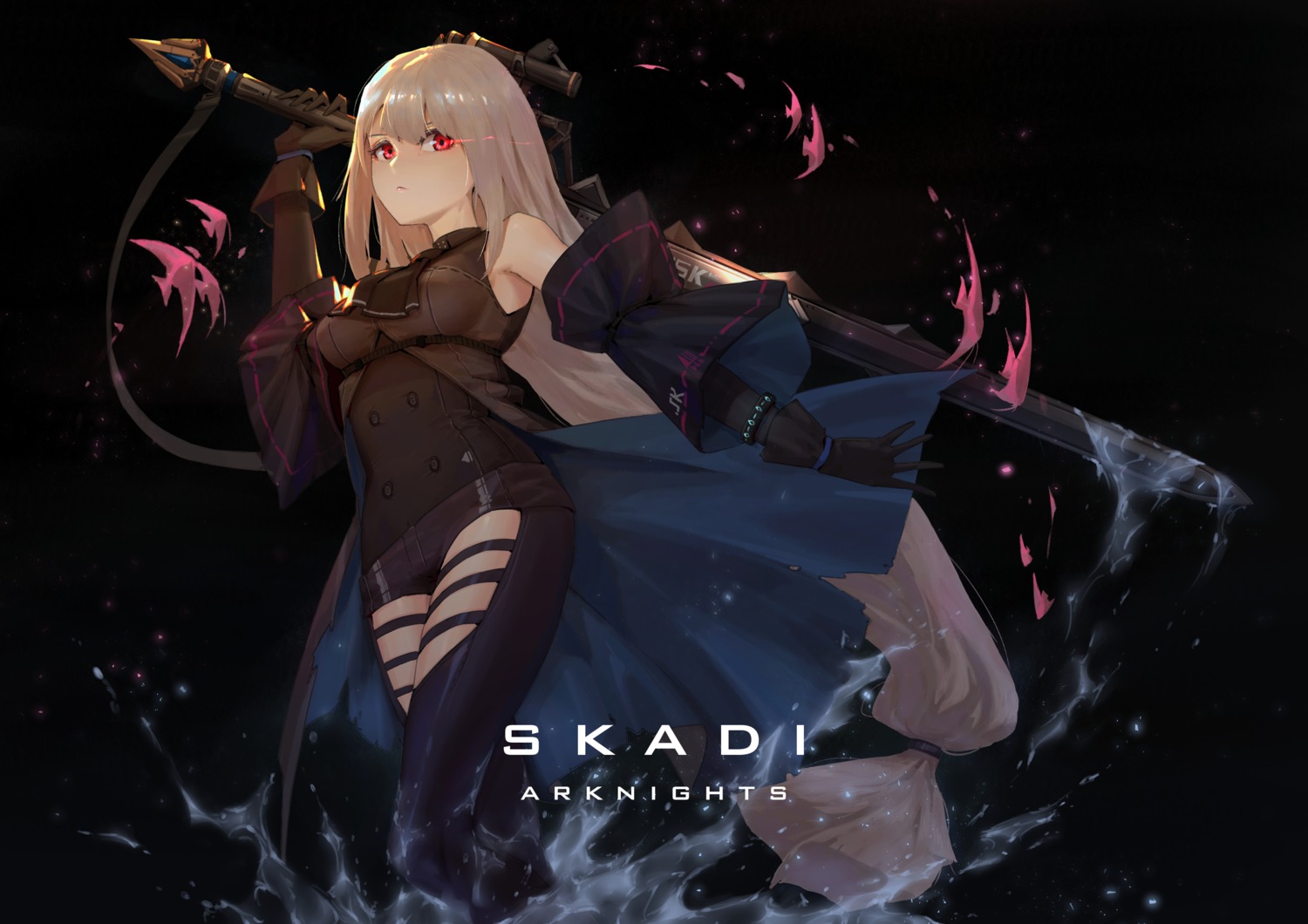 areaaaron, arknights, garter, skadi_(arknights), sword, wet
