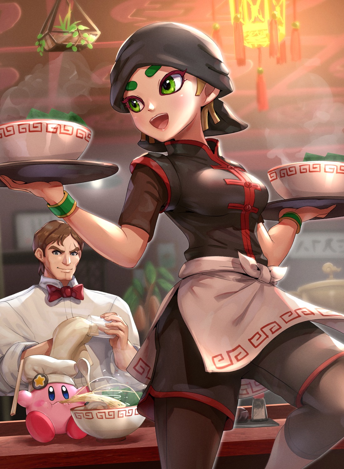 arms, asian_clothes, captain_falcon, crossover, gonzarez, kirby, kirby_(character), min_min