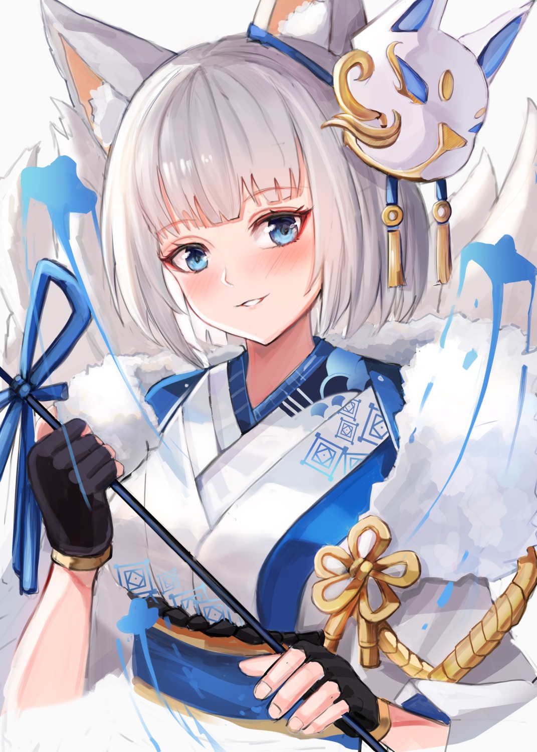 animal_ears, azur_lane, he_c92, japanese_clothes, kaga_(azur_lane), kitsune, tail