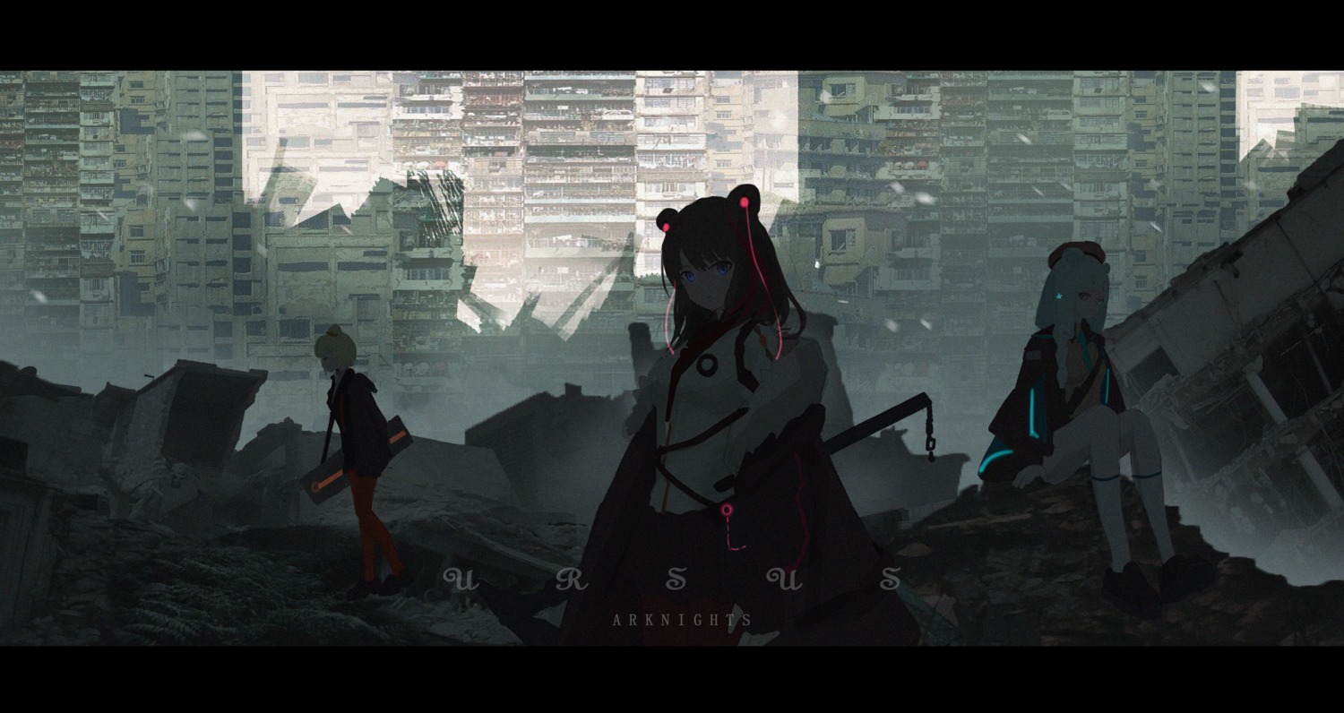 animal_ears, arknights, gummy_(arknights), he_c92, istina_(arknights), sword, zima_(arknights)