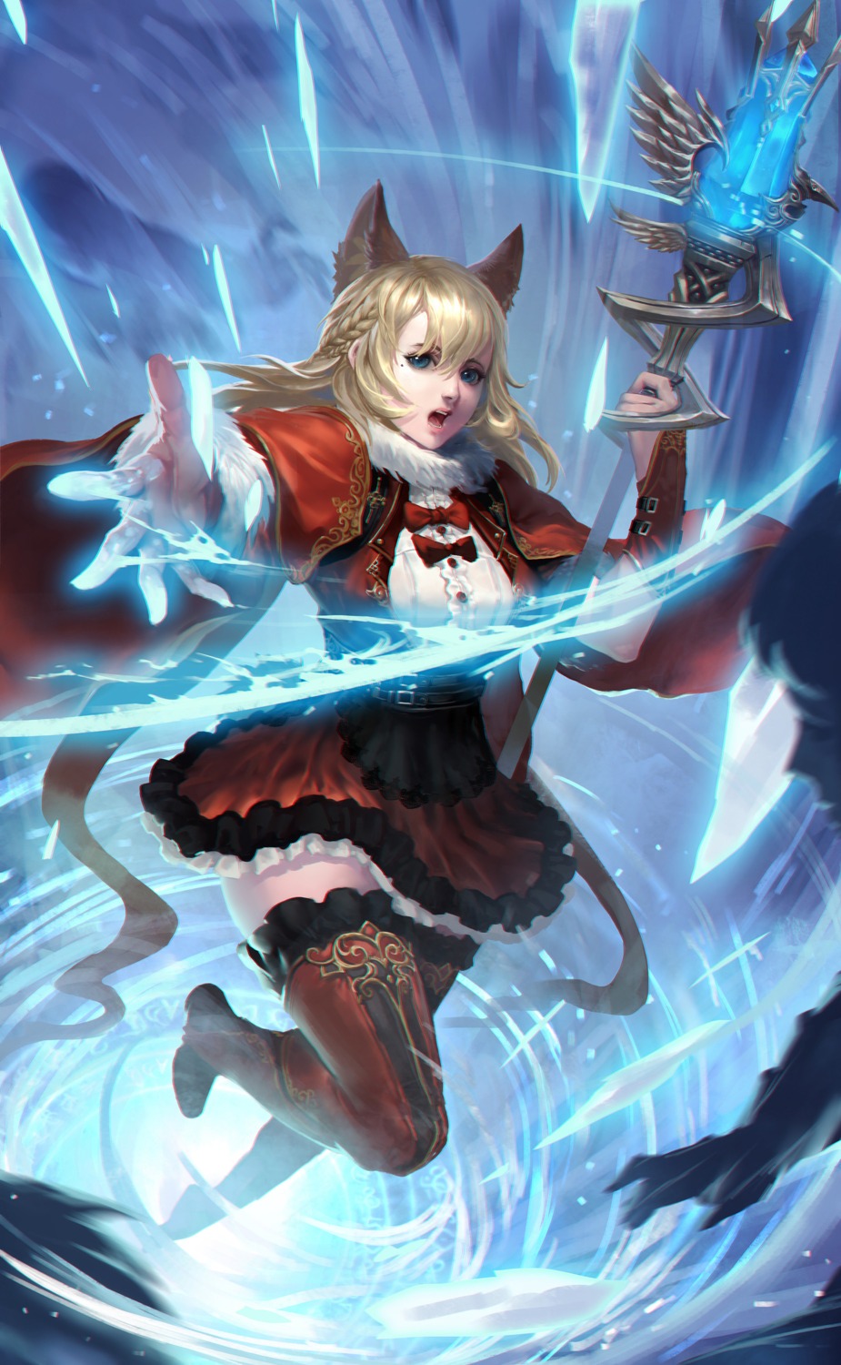 animal_ears, san_mufan, thighhighs, weapon