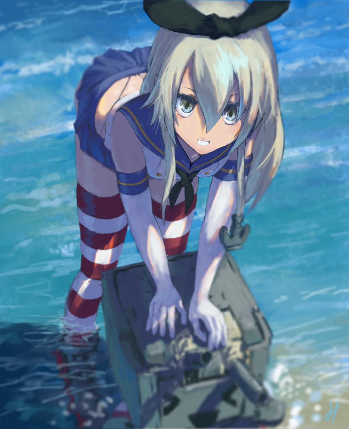 kantai_collection, matsura_ichirou, rensouhou-chan, seifuku, shimakaze_(kancolle), thighhighs, wet