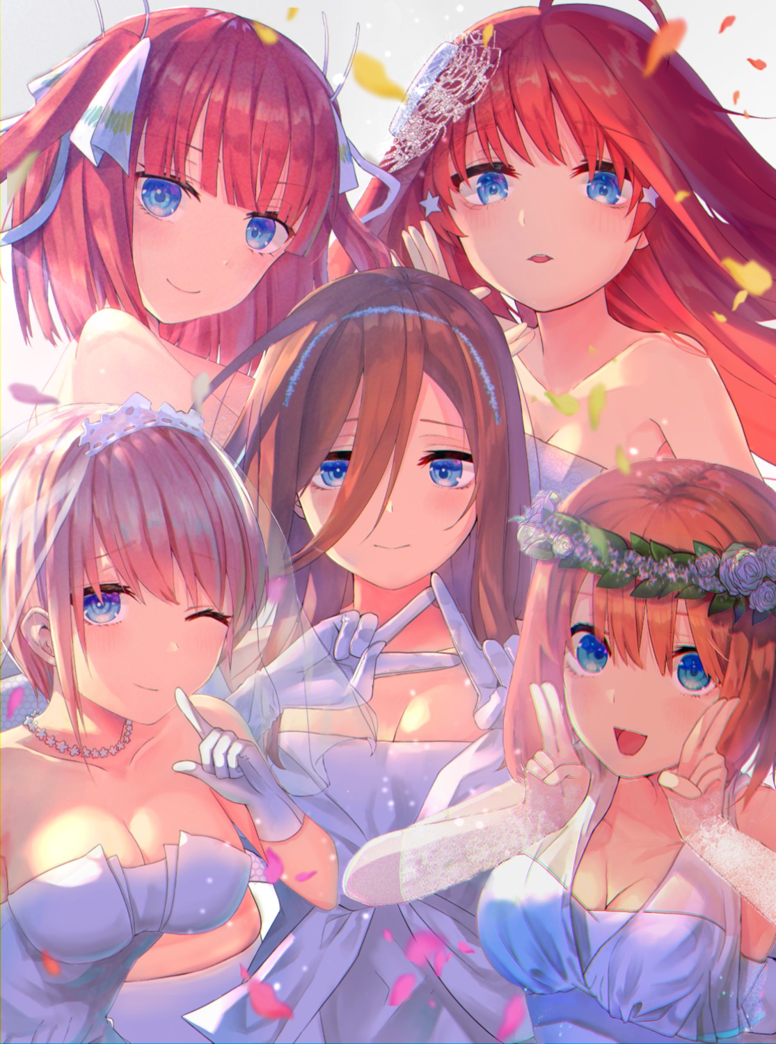 5-toubun_no_hanayome, cleavage, dress, nakano_ichika, nakano_itsuki, nakano_miku, nakano_nino, nakano_yotsuba