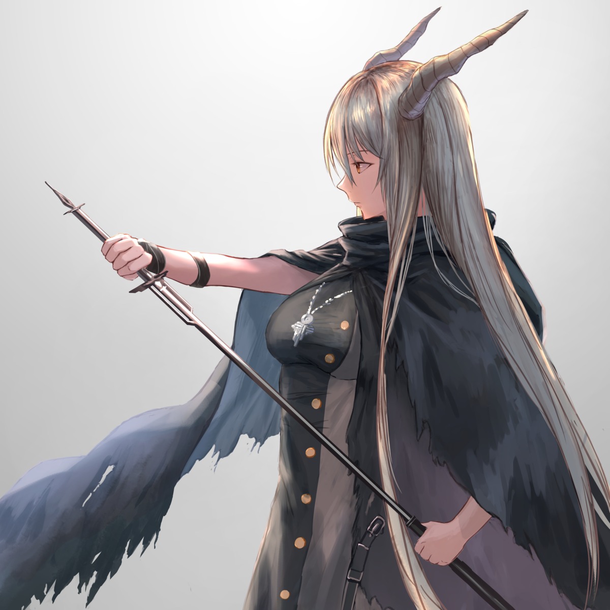 arknights, horns, shining_(arknights), sword, torn_clothes, uzurako