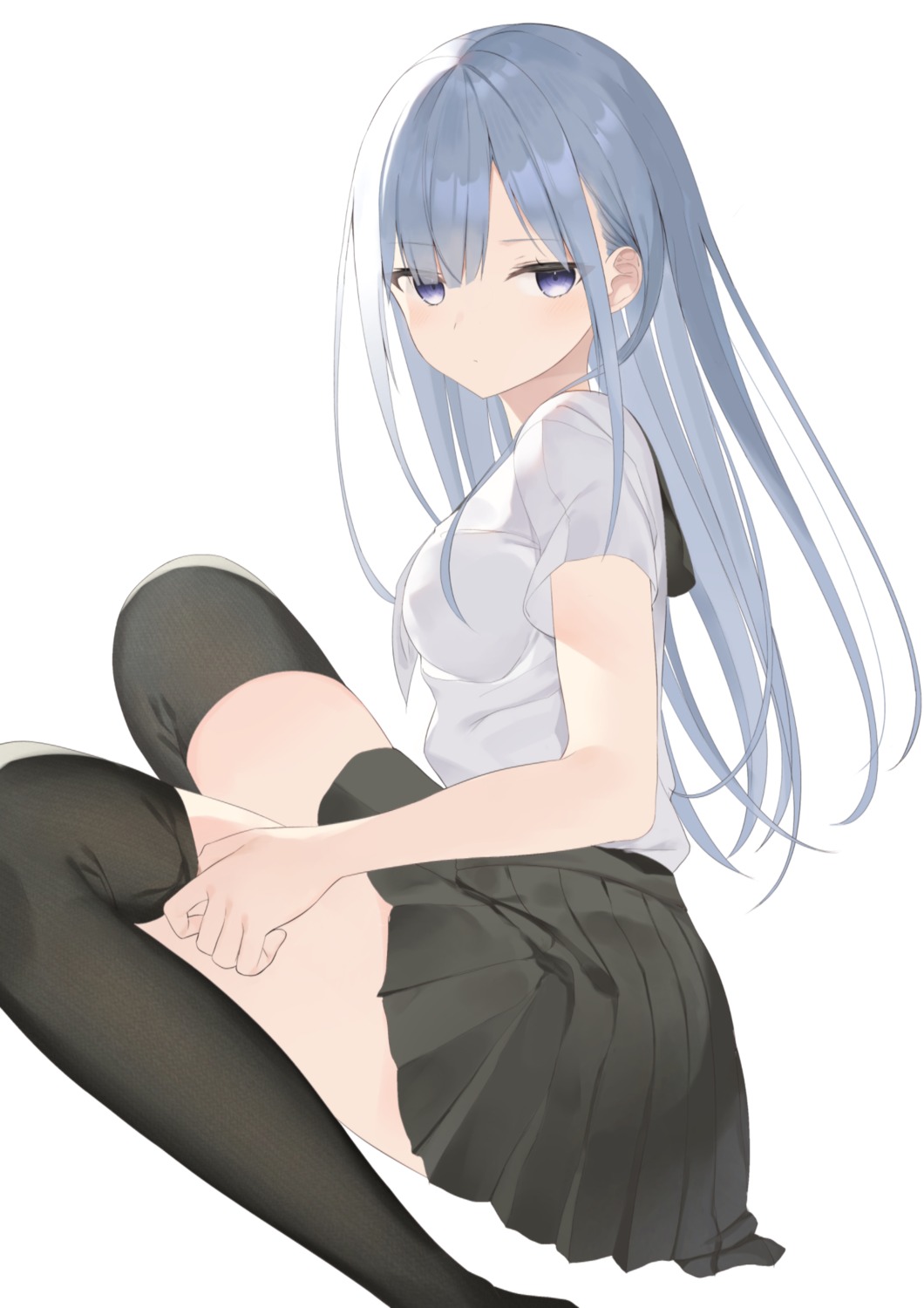seifuku, skirt_lift, thighhighs, zukan_(db_tyoutyo)