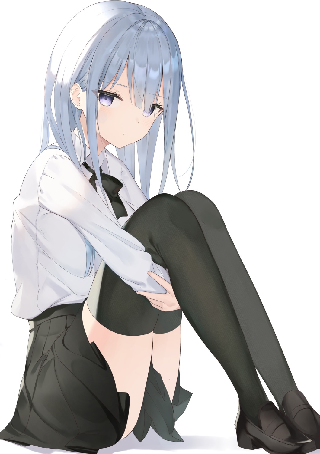 heels, seifuku, skirt_lift, thighhighs, zukan_(db_tyoutyo)