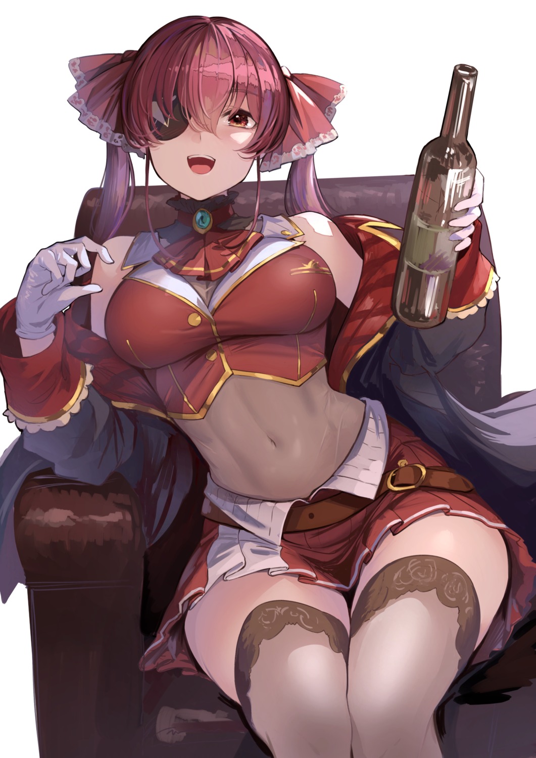 eyepatch, hololive, houshou_marine, koruse, thighhighs