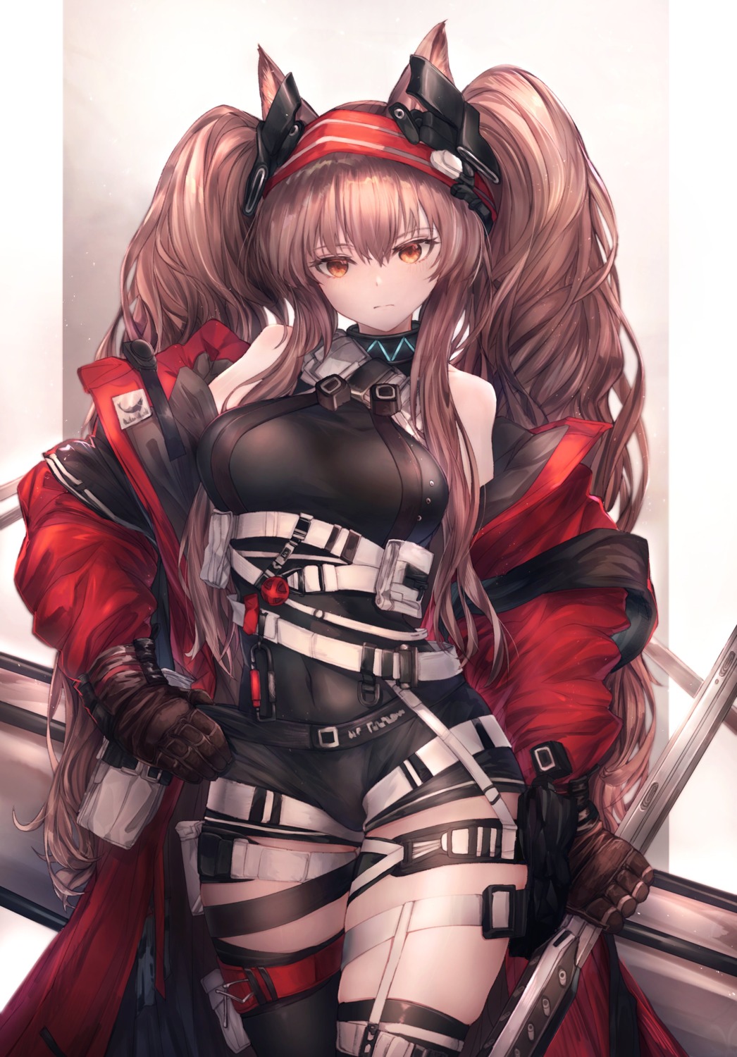 angelina_(arknights), animal_ears, arknights, garter, hakua_mill, thighhighs, weapon