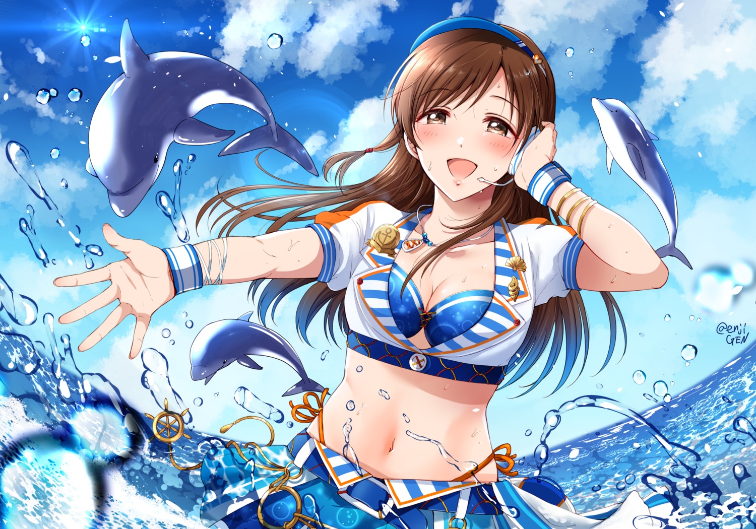 bikini, cleavage, gen_(enji), nitta_minami, open_shirt, swimsuits, the_idolm@ster, the_idolm@ster_cinderella_girls