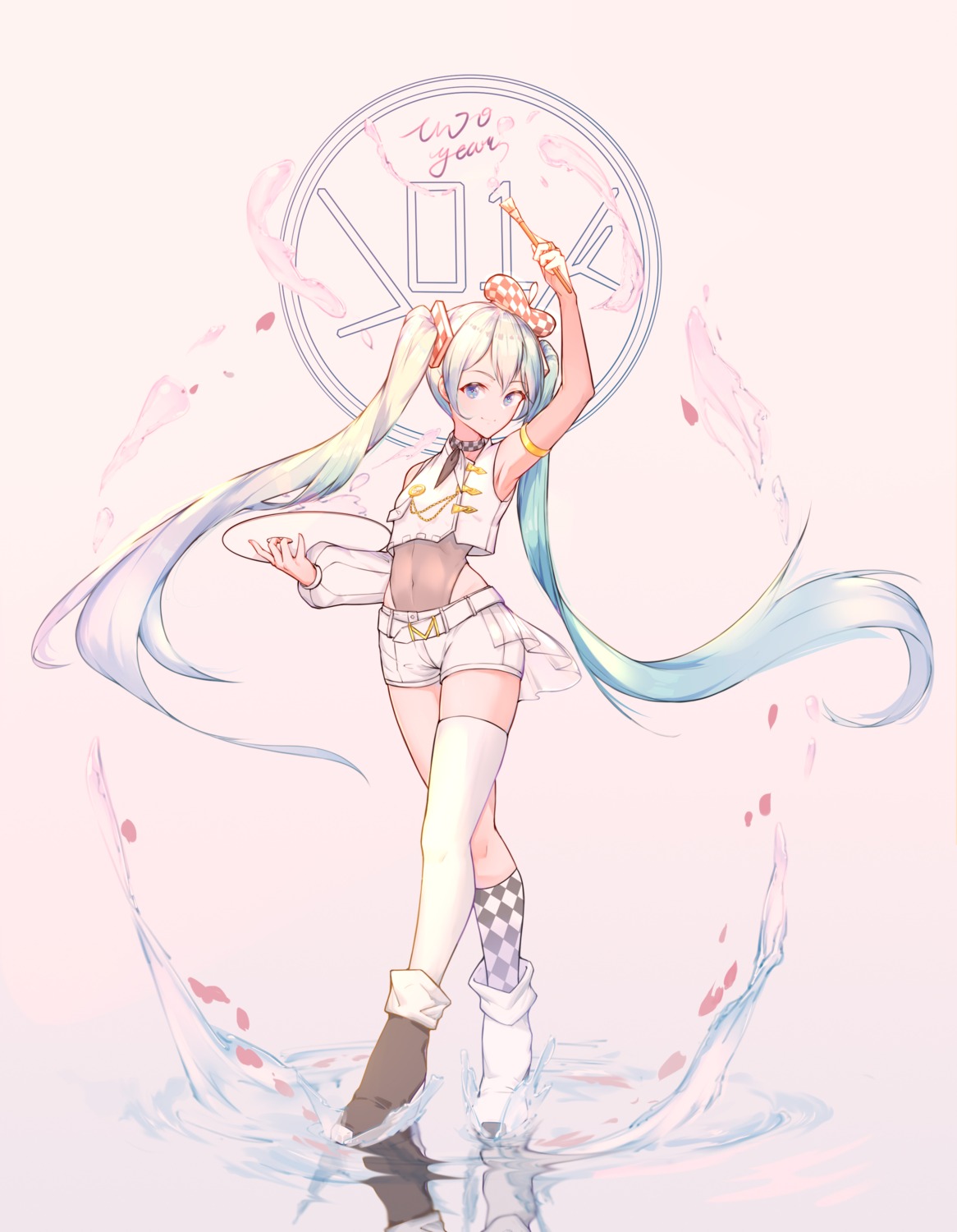 hatsune_miku, heels, leotard, rzx0, thighhighs, vocaloid, wet