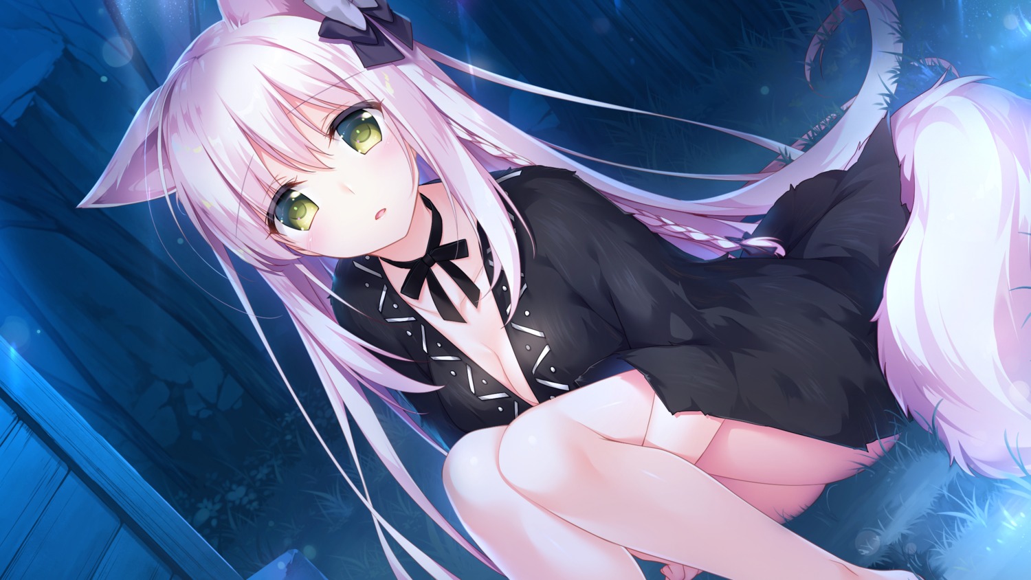 animal_ears, bottomless, cleavage, game_cg, kemono_musume_no_sodatekata, motomiya_mitsuki, no_bra, sakuraba_iroha
