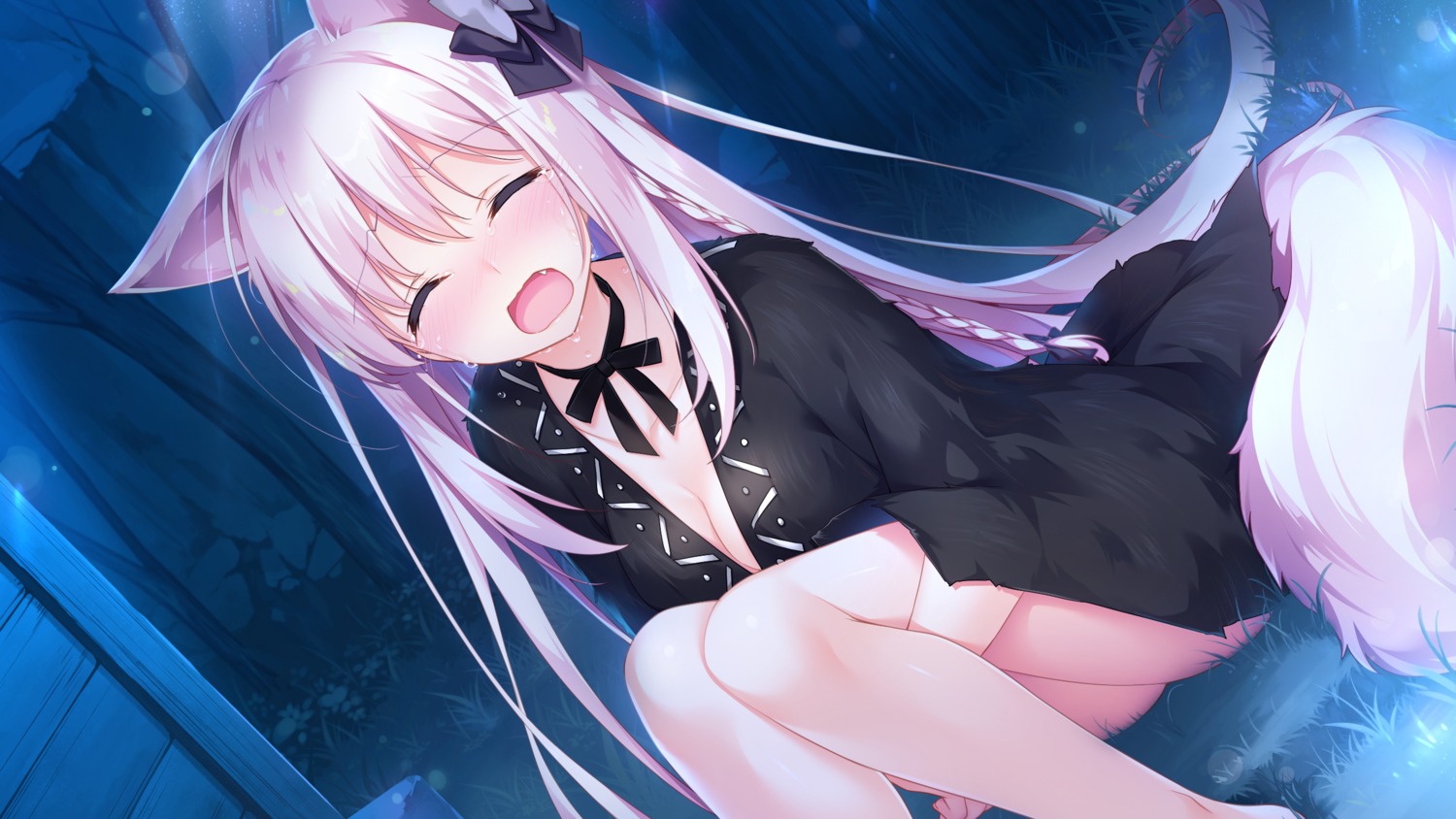 animal_ears, bottomless, cleavage, game_cg, kemono_musume_no_sodatekata, motomiya_mitsuki, no_bra, sakuraba_iroha