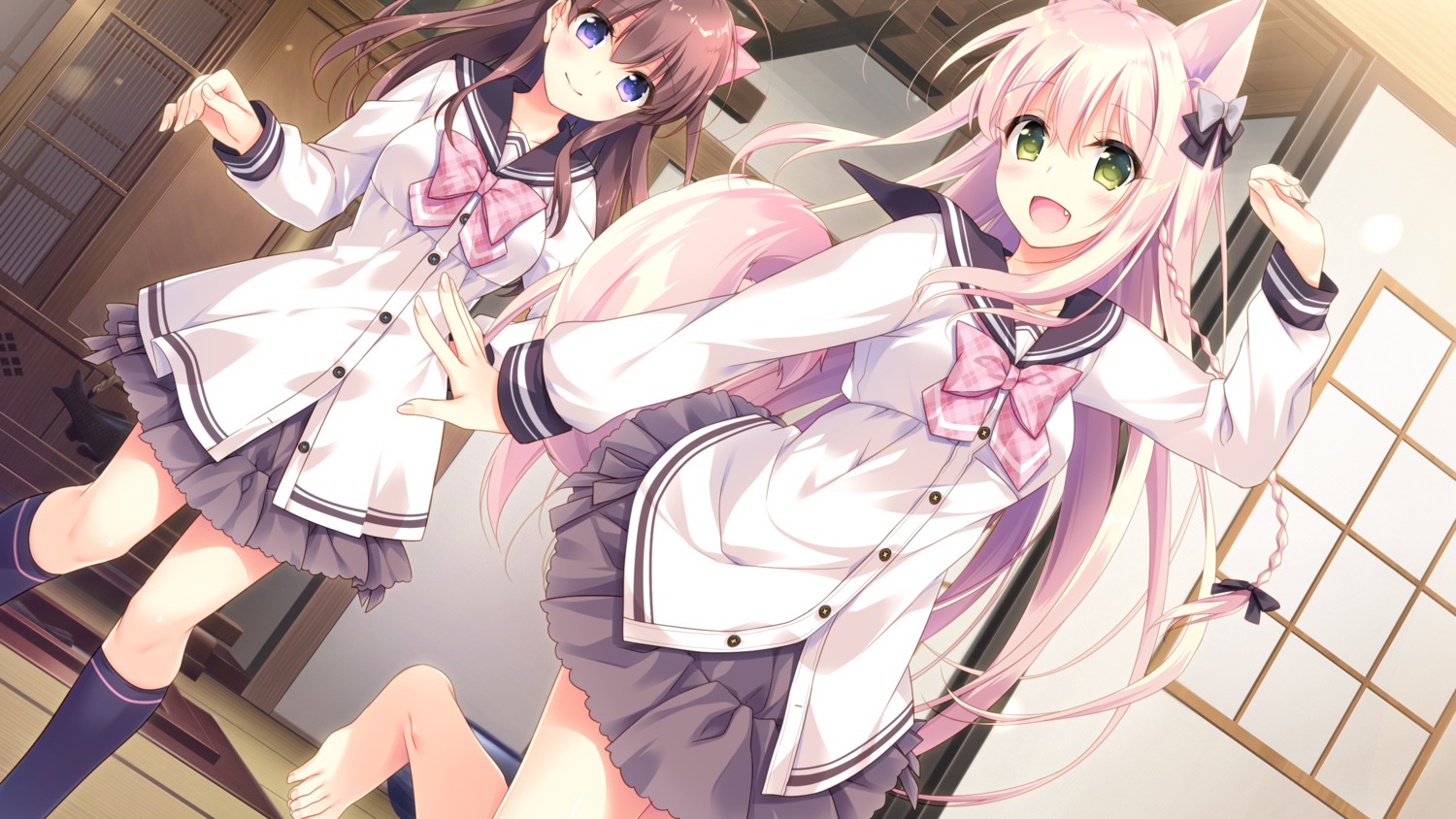 animal_ears, game_cg, kemono_musume_no_sodatekata, motomiya_mitsuki, sakuraba_iroha, seifuku, skirt_lift, sweet&tea