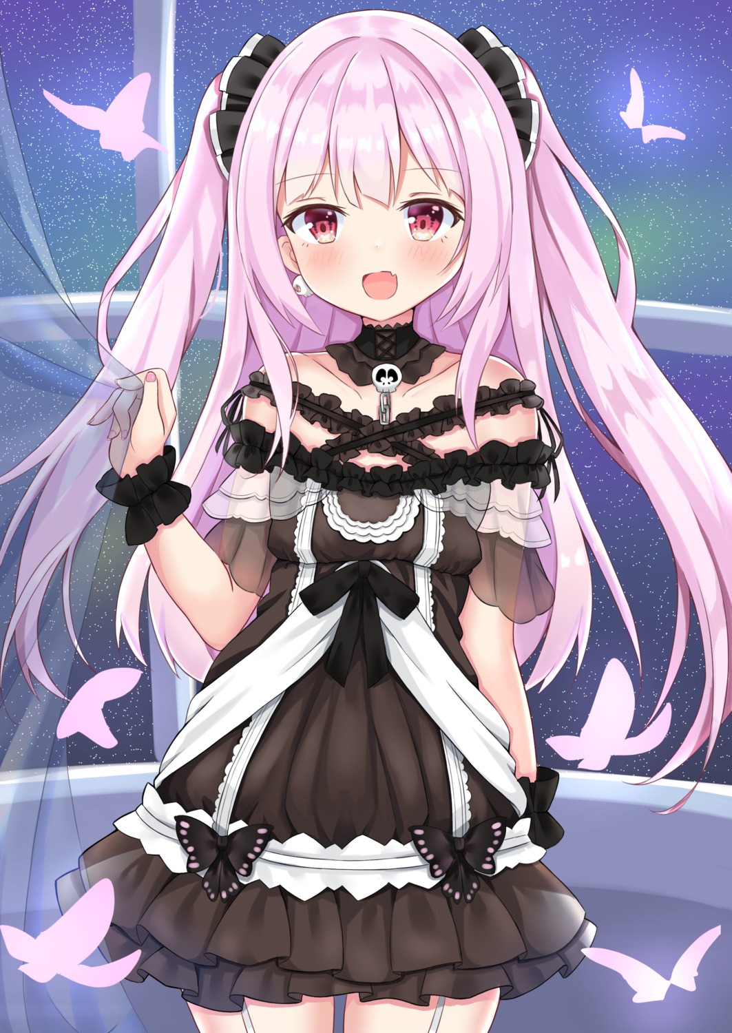 dress, gothic_lolita, hololive, kurashina_yuzuki, lolita_fashion, see_through, stockings, thighhighs