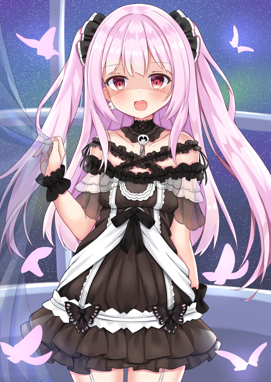 dress, gothic_lolita, hololive, kurashina_yuzuki, lolita_fashion, see_through, stockings, thighhighs, uruha_rushia, yandere