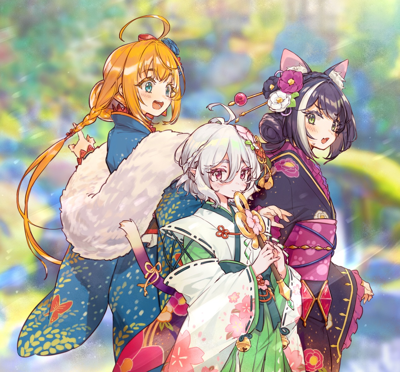 amana_(pocketkey), animal_ears, japanese_clothes, karyl_(princess_connect), kimono, kokkoro, nekomimi, pecorine