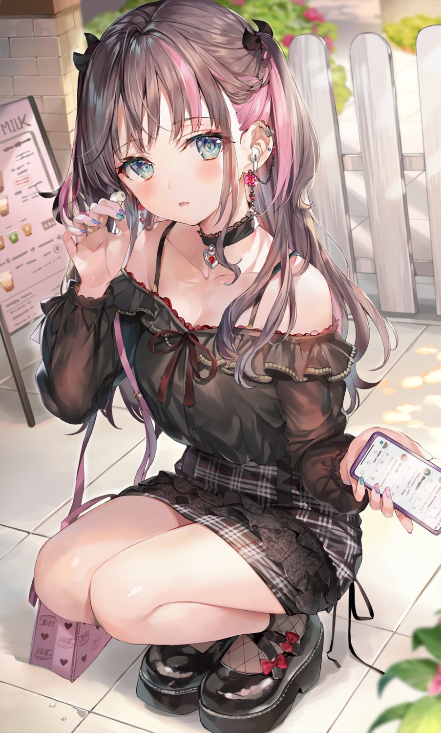 cleavage, gothic_lolita, lolita_fashion, momoko_(momopoco), shirakaba_doori, skirt_lift