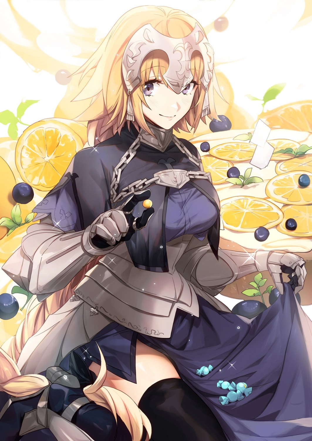armor, fate/grand_order, jeanne_d'arc, jeanne_d'arc_(fate), no-kan, skirt_lift, thighhighs