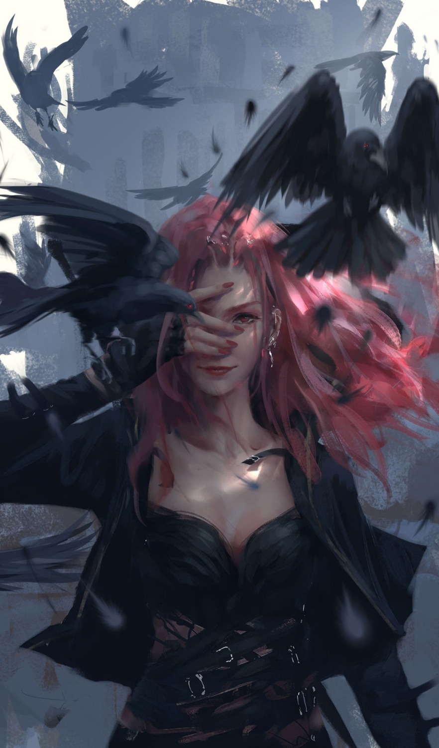 cleavage, ghostblade, lenia, no_bra, wlop