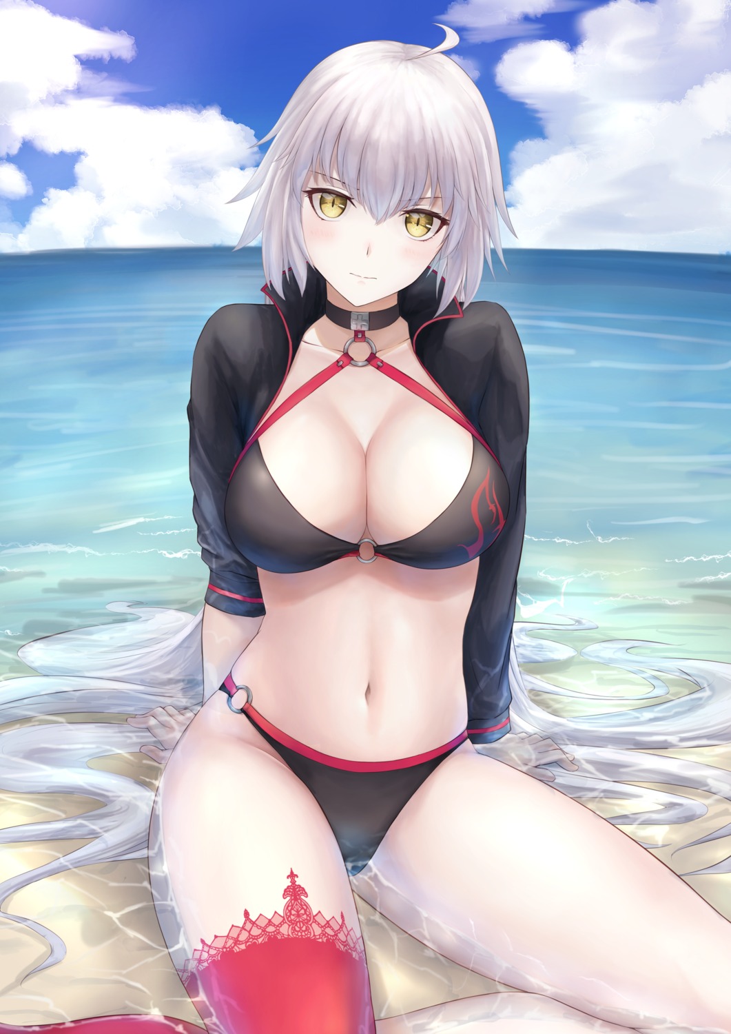 bikini, cleavage, fate/grand_order, fuwatoromonta, jeanne_d'arc, jeanne_d'arc_alter_(fate), swimsuits, thighhighs, wet