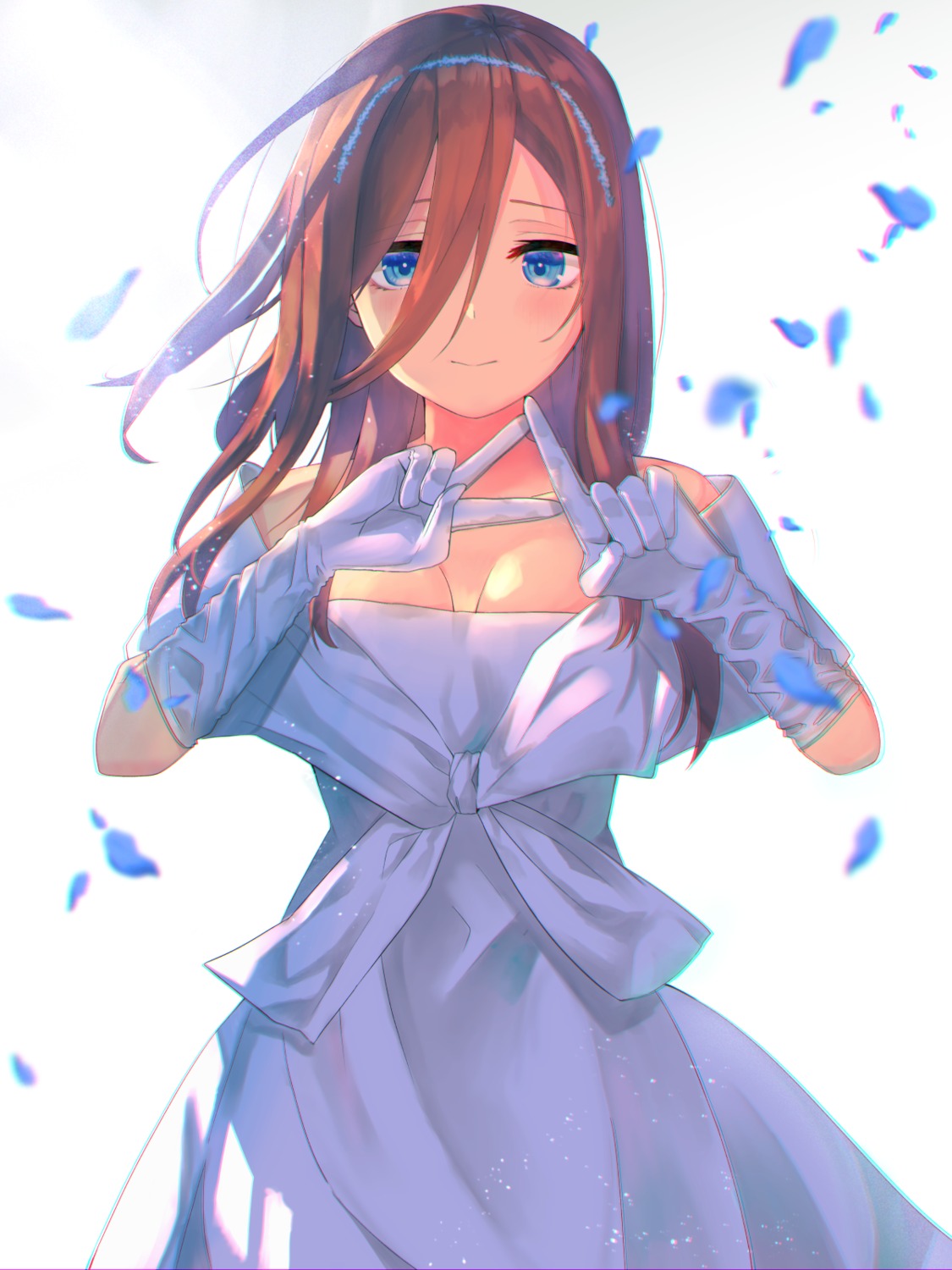 5-toubun_no_hanayome, cleavage, dress, nakano_miku, no_bra, slime07, wedding_dress
