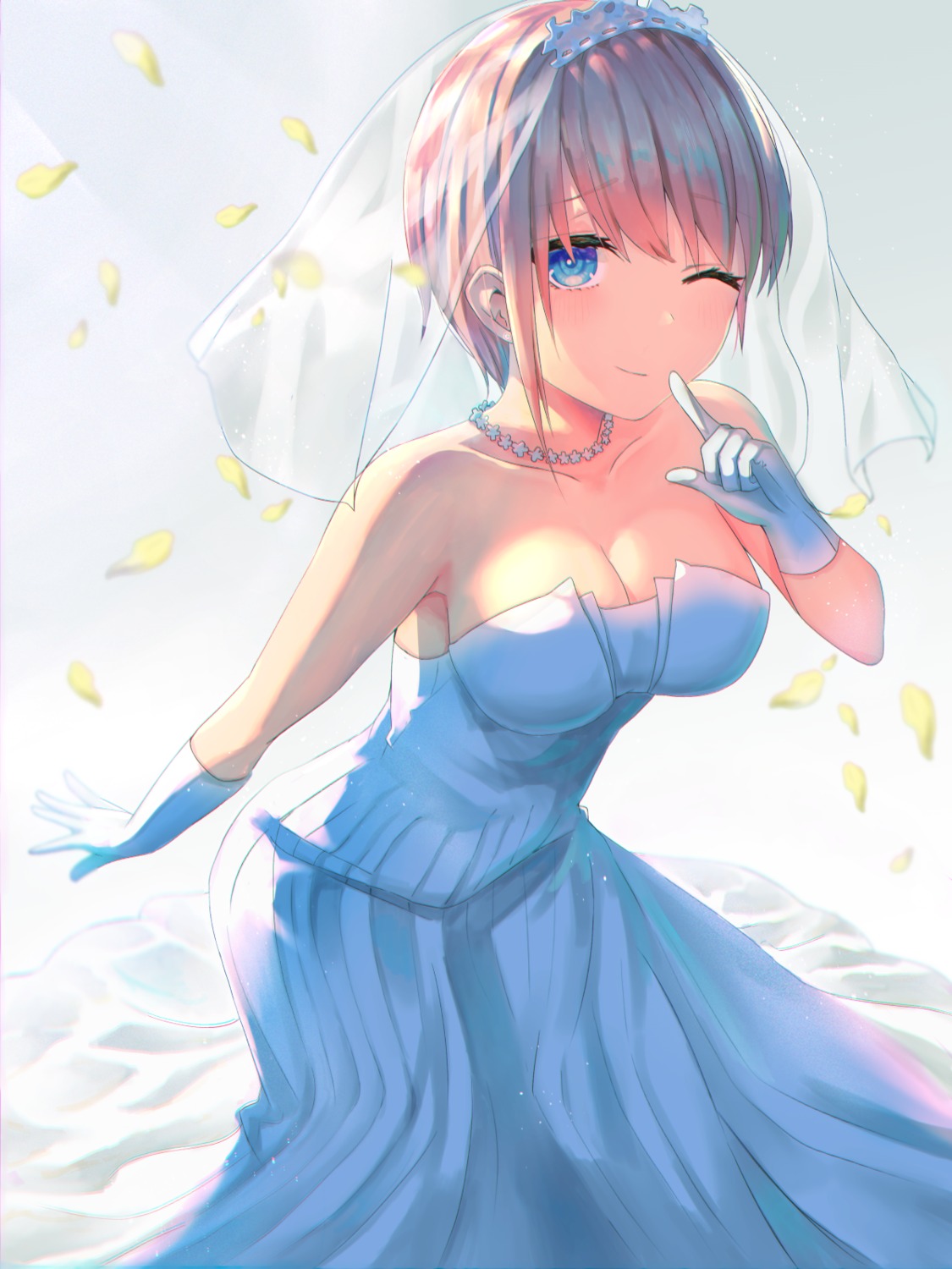 5-toubun_no_hanayome, cleavage, dress, nakano_ichika, no_bra, slime07, wedding_dress