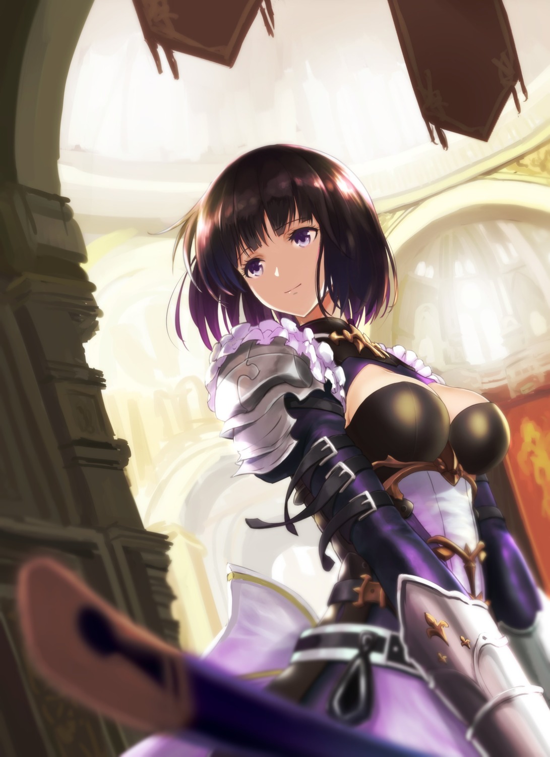 aiu_eo, armor, cleavage, dress, shadowverse, sword