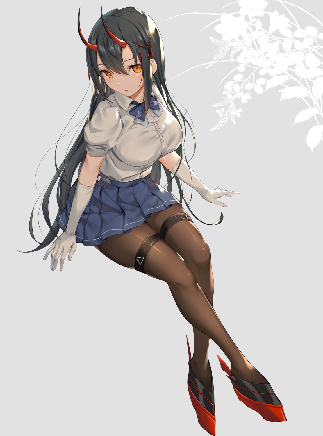azur_lane, garter, horns, icomochi, pantyhose, seifuku, suzuya_(azur_lane)
