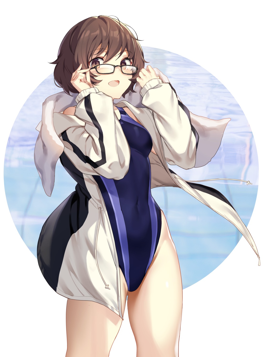 akiyama_yukari, girls_und_panzer, gym_uniform, icomochi, megane, swimsuits