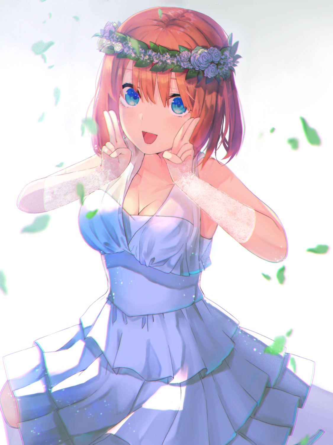 5-toubun_no_hanayome, cleavage, dress, nakano_yotsuba, no_bra, slime07, wedding_dress