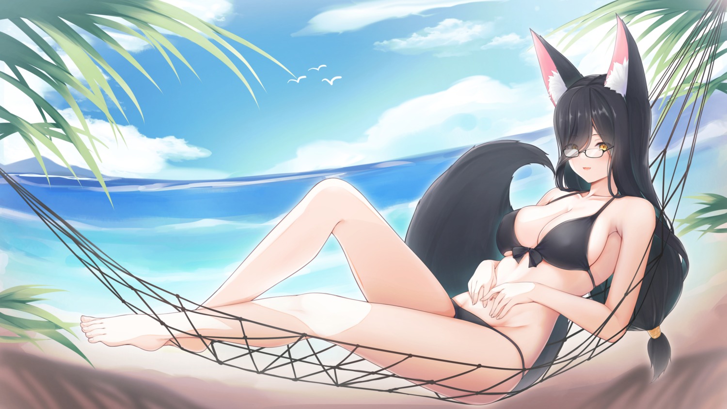 animal_ears, benedia, bikini, kitsune, megane, swimsuits, tail