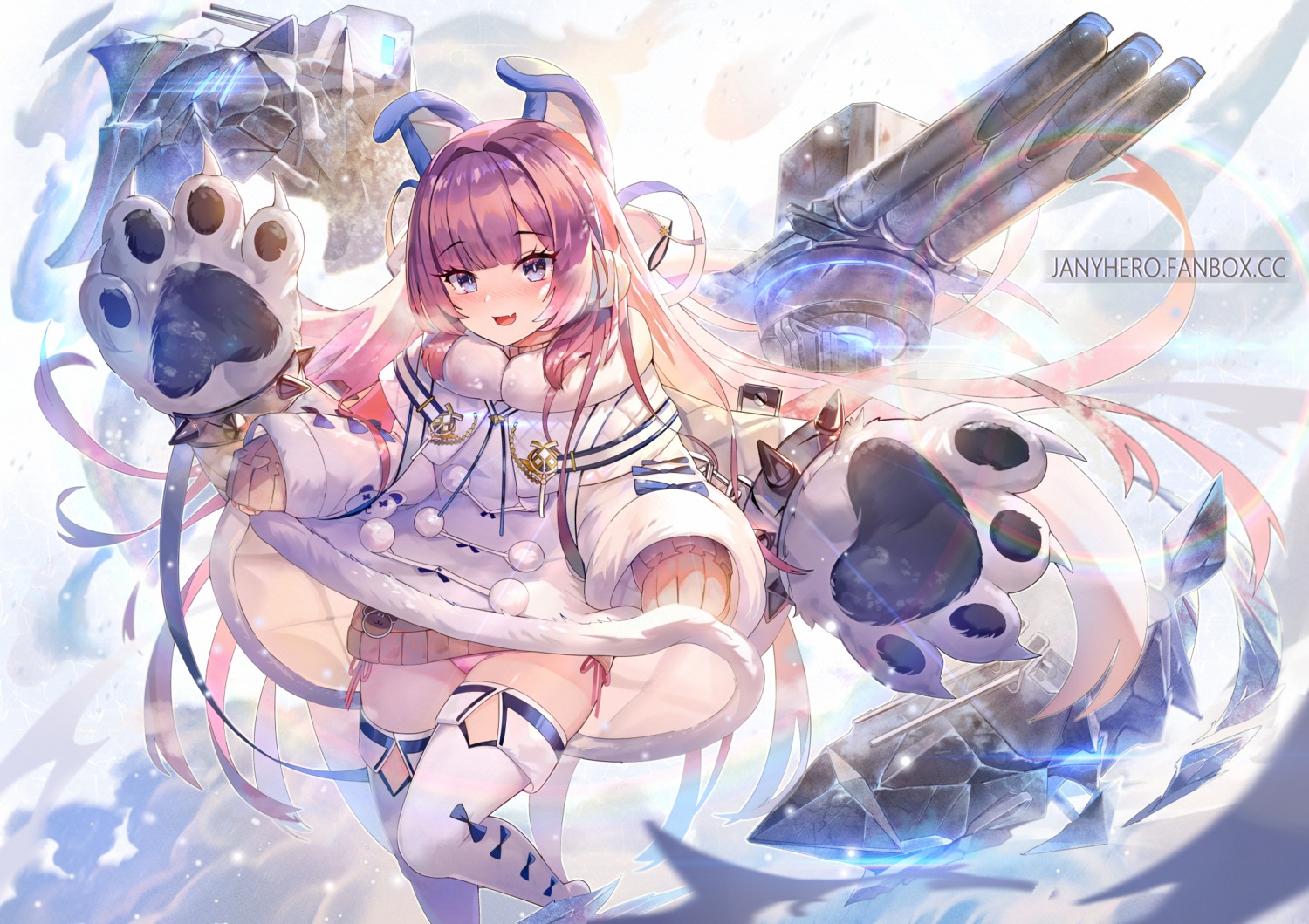 animal_ears, azur_lane, janyhero, pantsu, skirt_lift, string_panties, sweater, tashkent_(azur_lane)