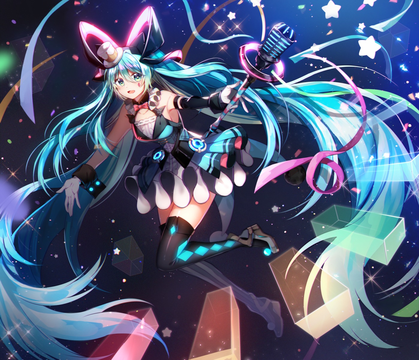 dress, hatsune_miku, magical_mirai, rijjin, tattoo, thighhighs, vocaloid