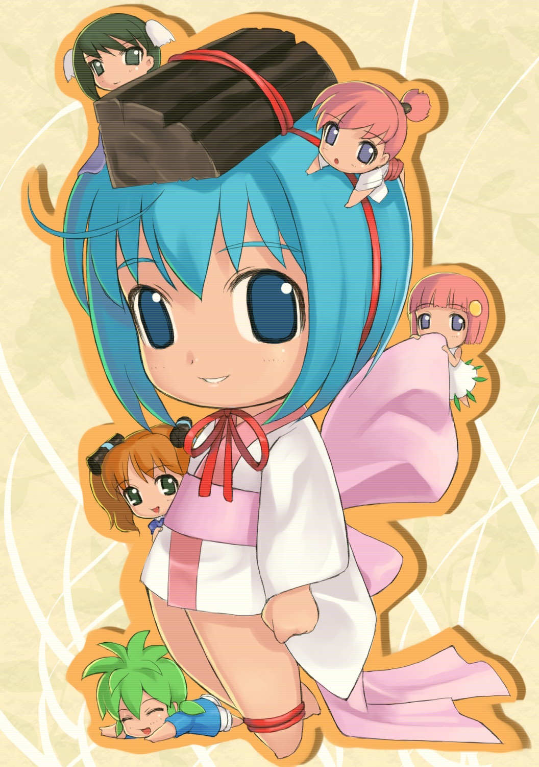 aloe_(binchou-tan), binchou-tan, binchou-tan_(character), chibi, chiku-rin, chiku-tan, dress, kimono