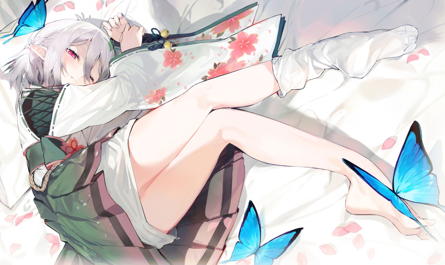 aida_(chinhung0612), feet, japanese_clothes, kokkoro, pointy_ears, princess_connect!, princess_connect!_re:dive, skirt_lift