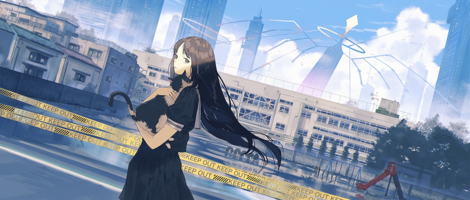 kurohal, landscape, neko, seifuku