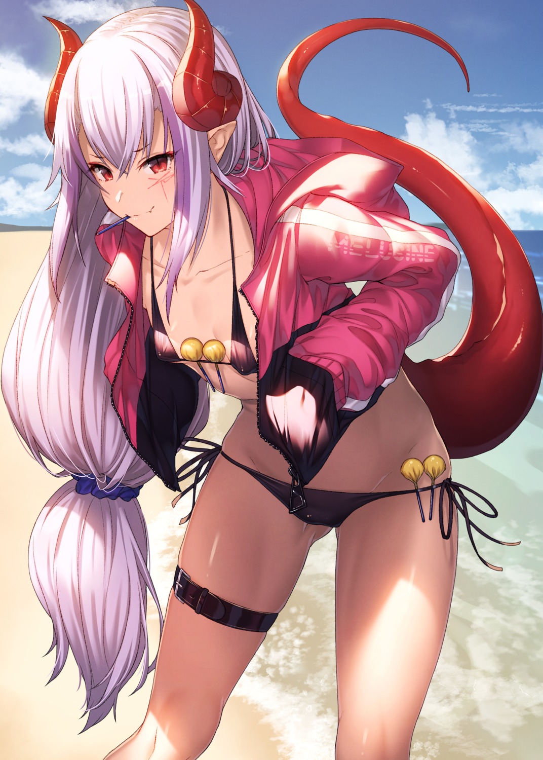 bikini, horns, ibuki_notsu, melusine, open_shirt, pointy_ears, swimsuits, tail